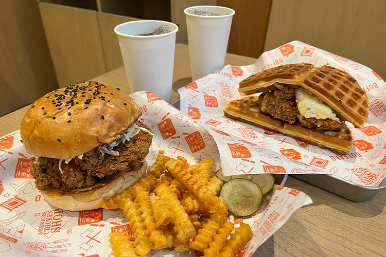 Buffalo Chicken Burger and Waffle Chicken Sandwich