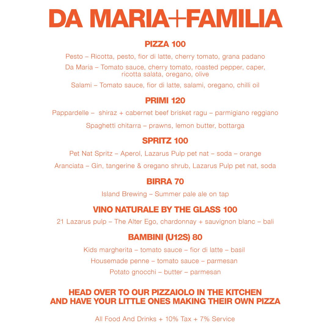 da maria familia menu